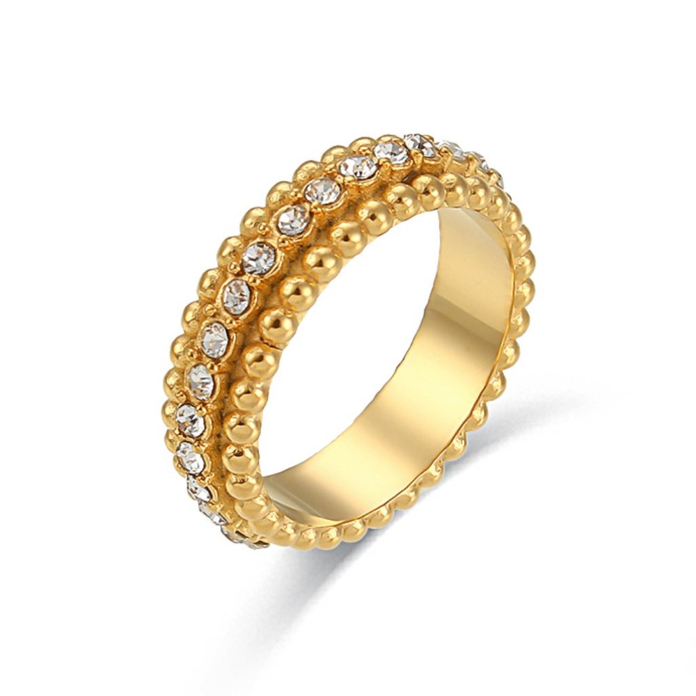 18K Gold Plated‎ Beaded Zircon Eternity Ring Stainless Steel